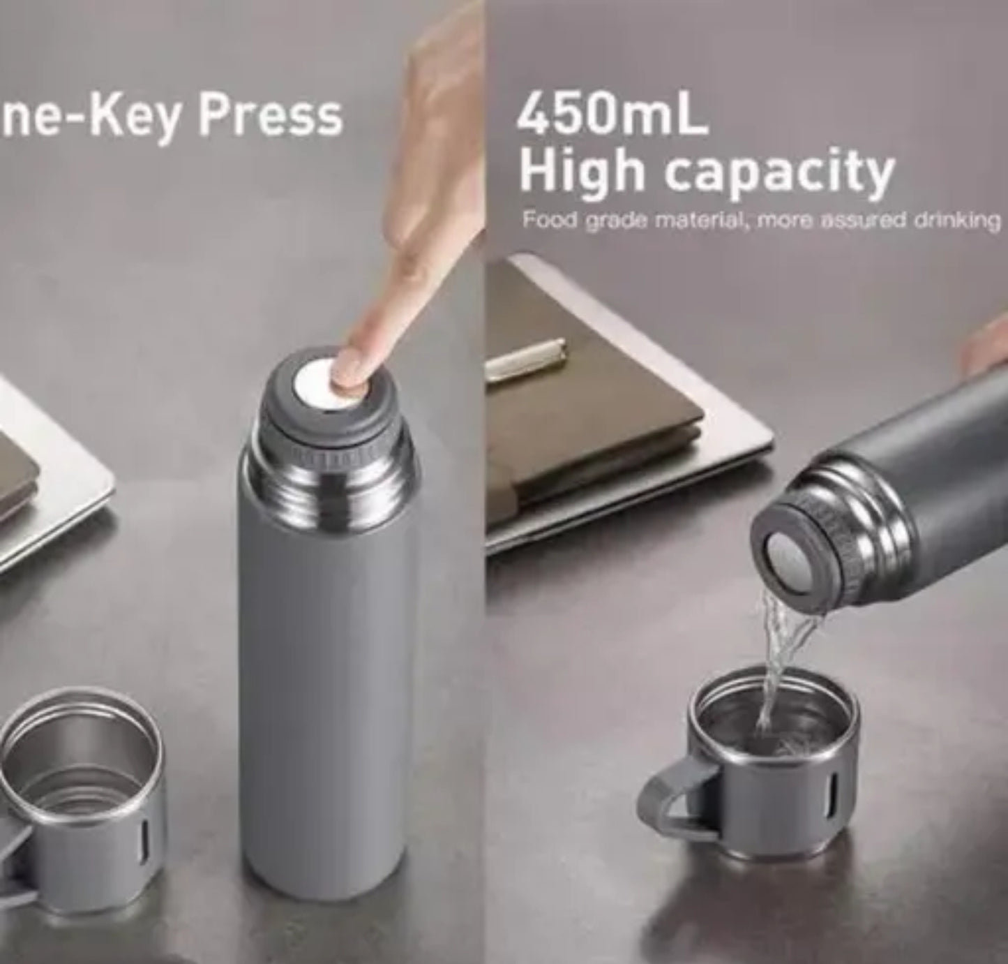 Vacuum Flask Set Bottle with 3 Cups for Tea or Coffee,304 Stainless Steel, BPA Free/Automotive Travel Mug, Perfect for Hot and Cold Drinks, Vacuum Flask Set(Black, 500ml)